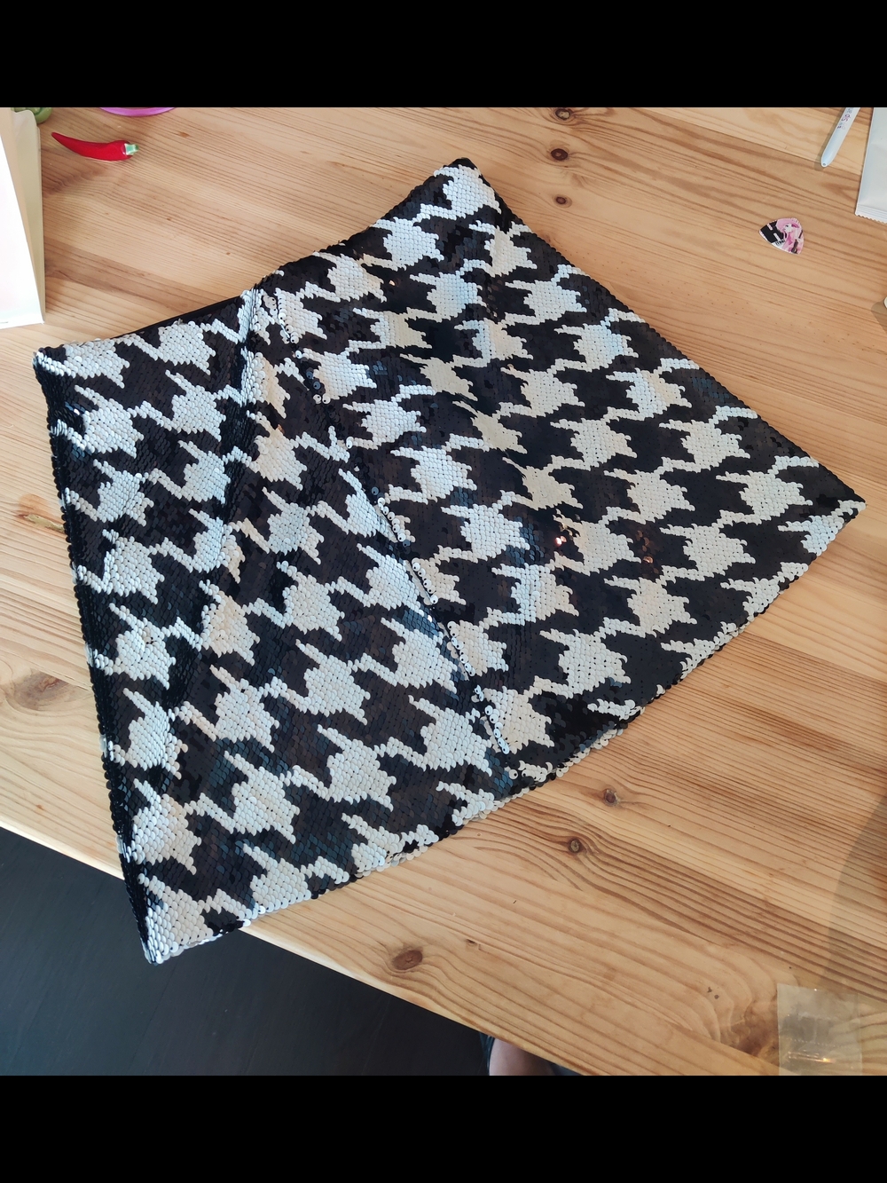 Zara Black & White Houndstooth Sequin Mini Skirt